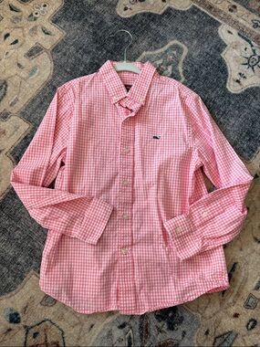 Vineyard Vines boys  Pink Gingham Long-Sleeve Button Shirt. Size 7
